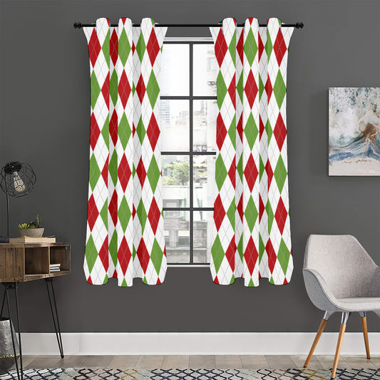 White Red And Green Argyle Pattern Print Curtain