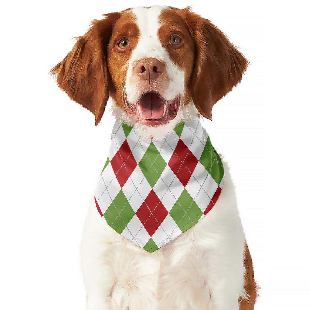White Red And Green Argyle Pattern Print Dog Bandana