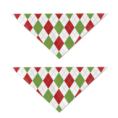 White Red And Green Argyle Pattern Print Dog Bandana