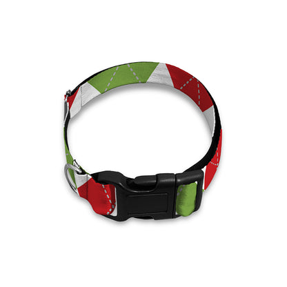 White Red And Green Argyle Pattern Print Dog Collar