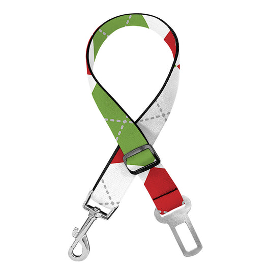 White Red And Green Argyle Pattern Print Dog Seat Belt