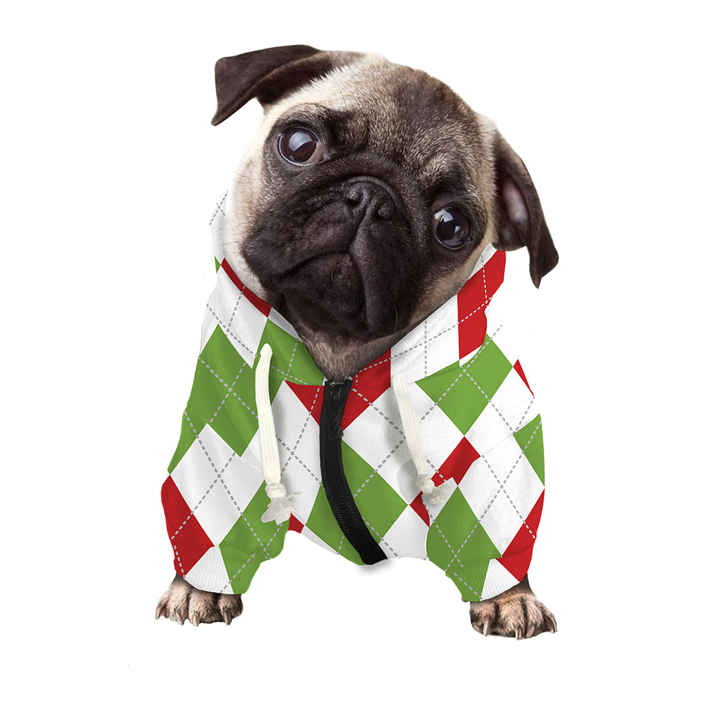 White Red And Green Argyle Pattern Print Dog Zip Up Hoodie