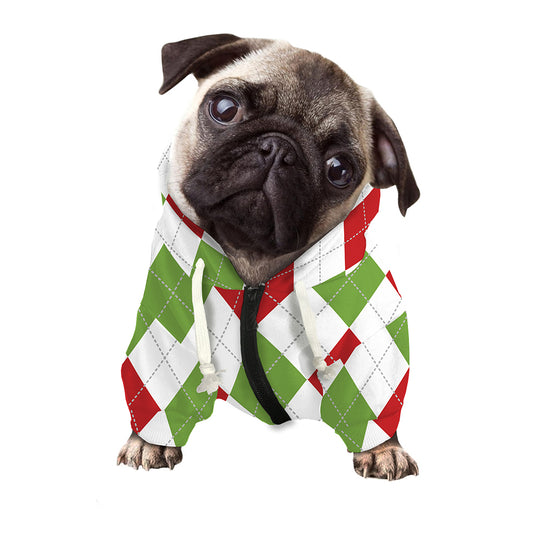 White Red And Green Argyle Pattern Print Dog Zip Up Hoodie