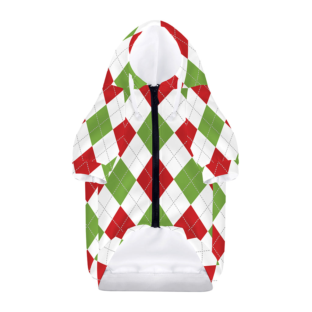 White Red And Green Argyle Pattern Print Dog Zip Up Hoodie