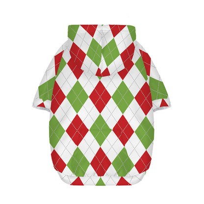 White Red And Green Argyle Pattern Print Dog Zip Up Hoodie