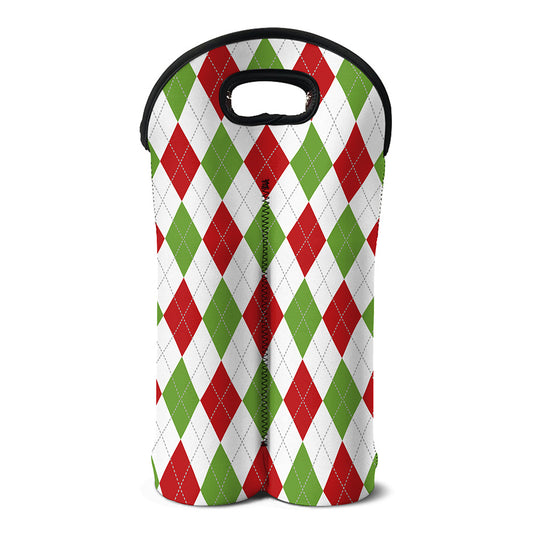 White Red And Green Argyle Pattern Print Double Neoprene Wine Tote