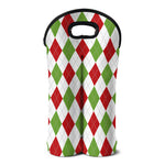 White Red And Green Argyle Pattern Print Double Neoprene Wine Tote