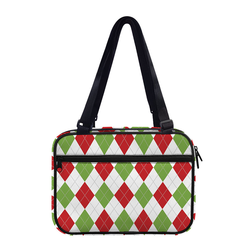 White Red And Green Argyle Pattern Print Double Strap Bible Bag