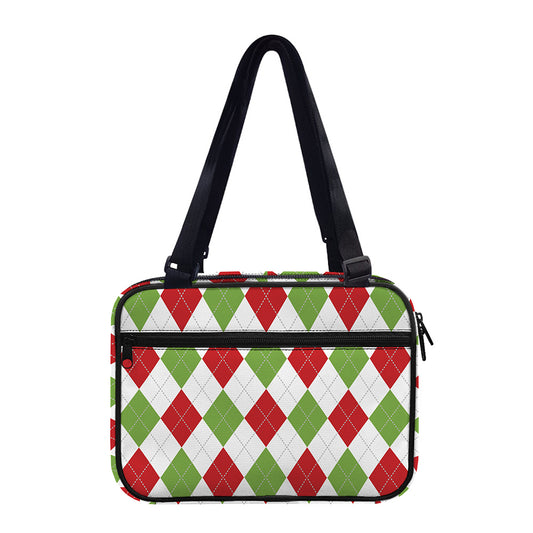 White Red And Green Argyle Pattern Print Double Strap Bible Bag