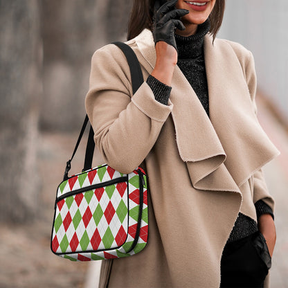 White Red And Green Argyle Pattern Print Double Strap Bible Bag