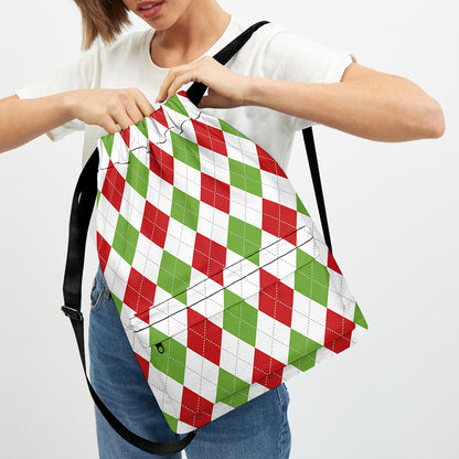 White Red And Green Argyle Pattern Print Drawstring Backpack