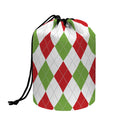 White Red And Green Argyle Pattern Print Drawstring Makeup Bag