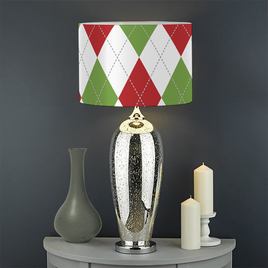 White Red And Green Argyle Pattern Print Drum Lamp Shade