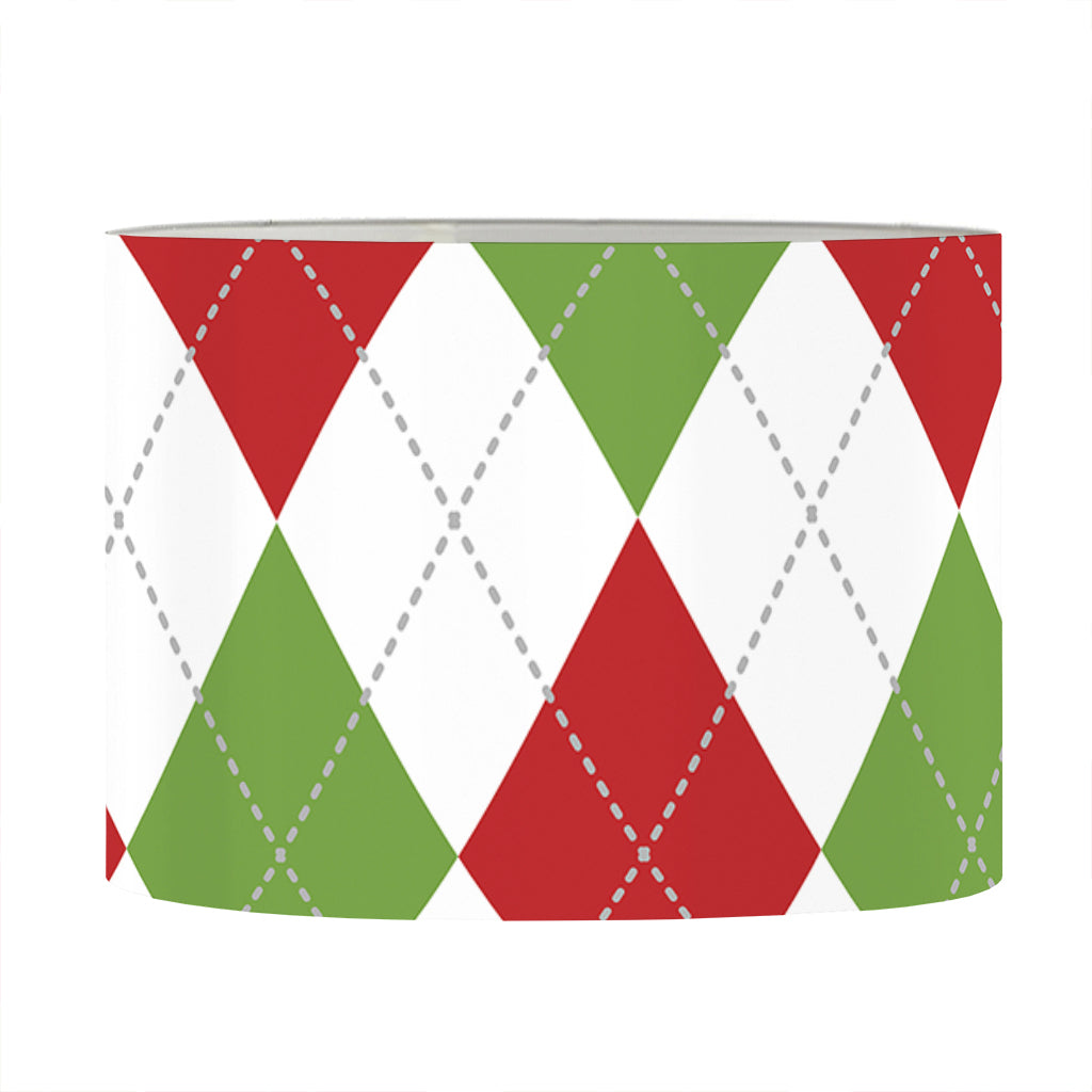 White Red And Green Argyle Pattern Print Drum Lamp Shade