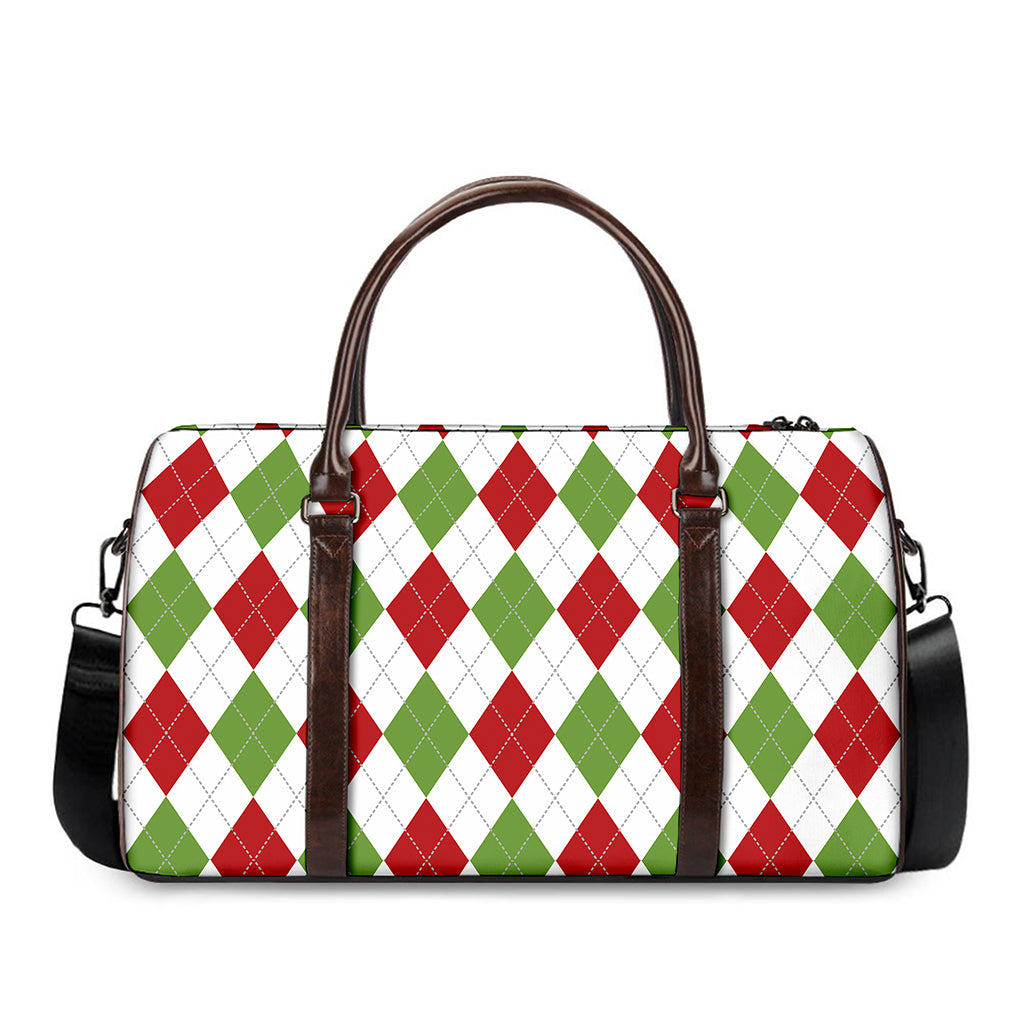 White Red And Green Argyle Pattern Print Duffle Bag
