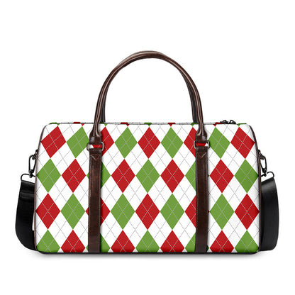 White Red And Green Argyle Pattern Print Duffle Bag
