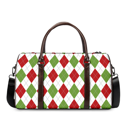 White Red And Green Argyle Pattern Print Duffle Bag