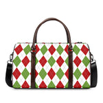 White Red And Green Argyle Pattern Print Duffle Bag
