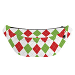 White Red And Green Argyle Pattern Print Fanny Pack