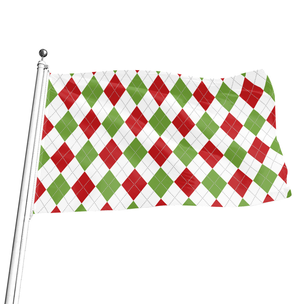 White Red And Green Argyle Pattern Print Flag