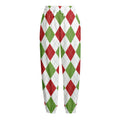 White Red And Green Argyle Pattern Print Fleece Lined Knit Pants