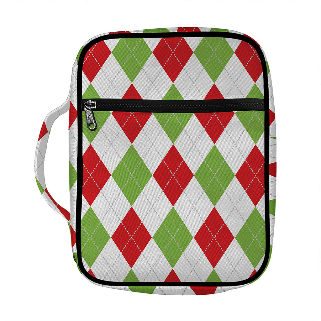 White Red And Green Argyle Pattern Print Front Pocket Bible Bag