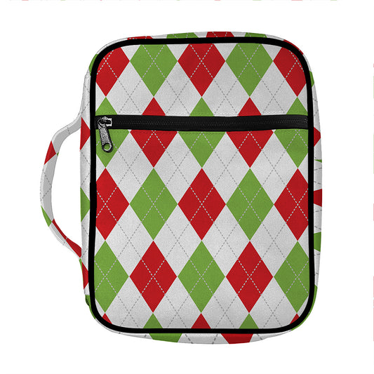 White Red And Green Argyle Pattern Print Front Pocket Bible Bag