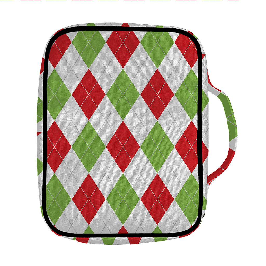 White Red And Green Argyle Pattern Print Front Pocket Bible Bag