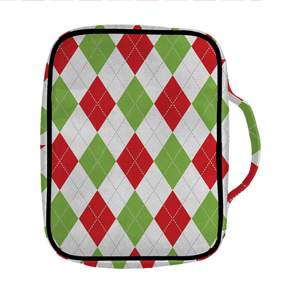 White Red And Green Argyle Pattern Print Front Pocket Bible Bag