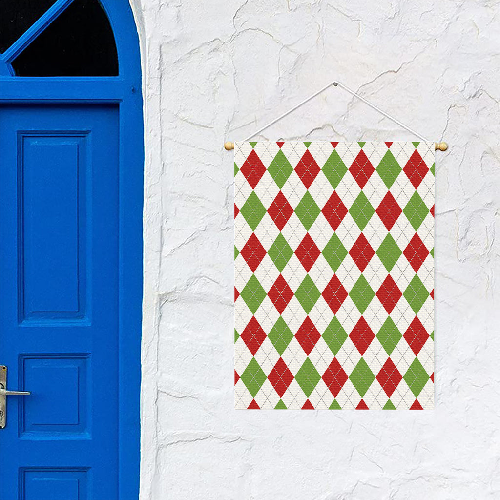 White Red And Green Argyle Pattern Print Garden Flag