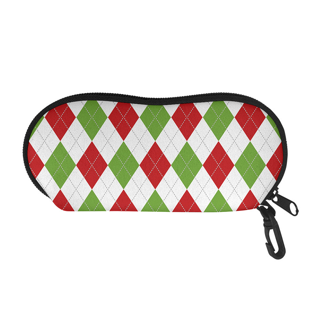 White Red And Green Argyle Pattern Print Glasses Case