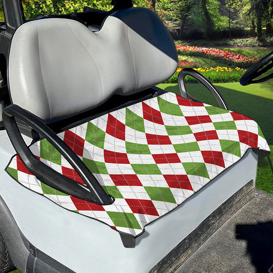 White Red And Green Argyle Pattern Print Golf Cart Seat Cover