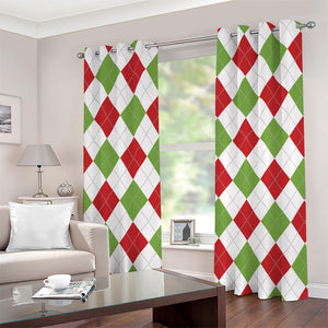 White Red And Green Argyle Pattern Print Grommet Curtains