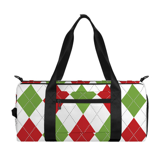 White Red And Green Argyle Pattern Print Gym Bag