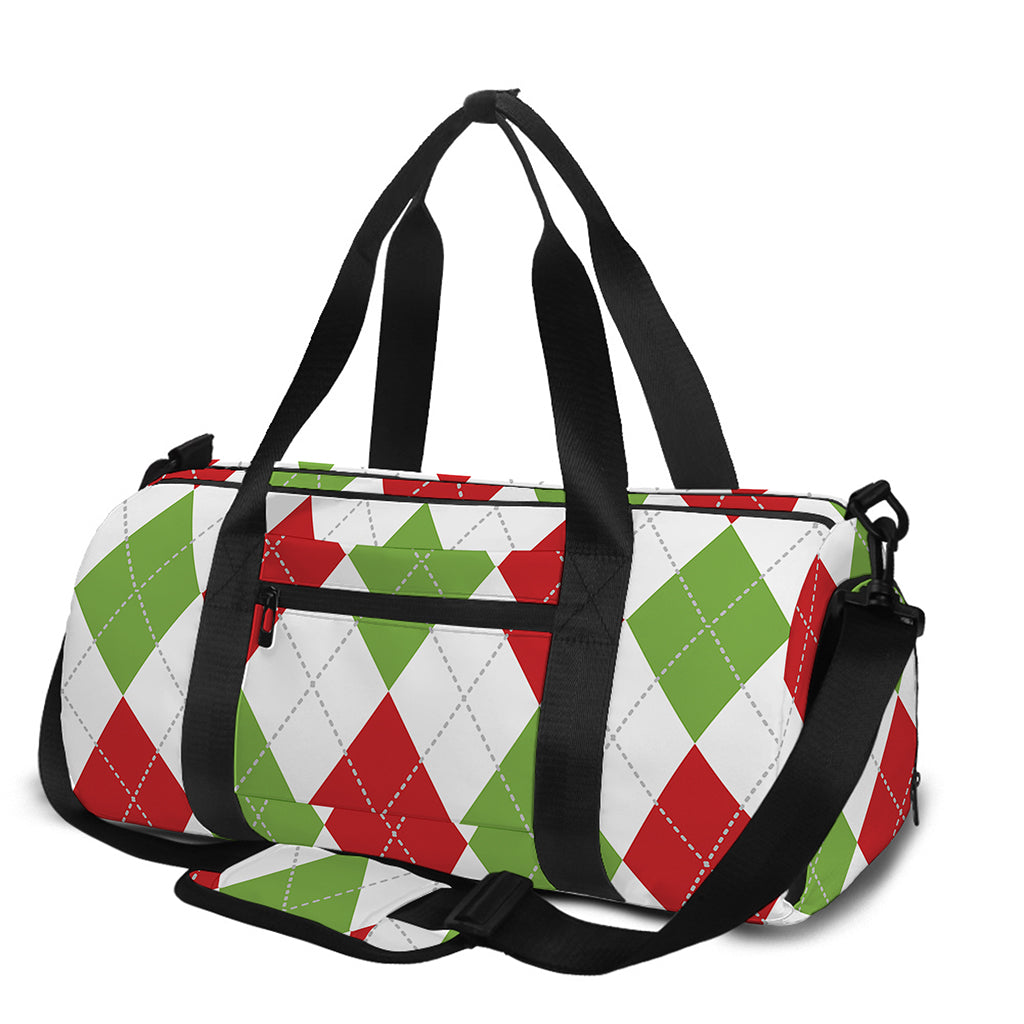 White Red And Green Argyle Pattern Print Gym Bag