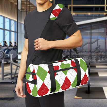 White Red And Green Argyle Pattern Print Gym Bag