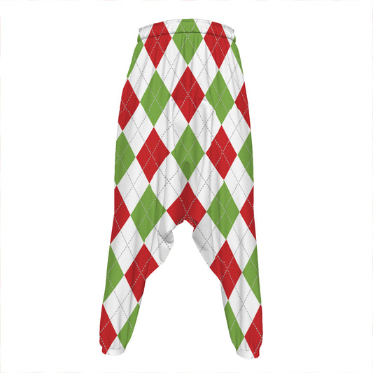 White Red And Green Argyle Pattern Print Hammer Pants