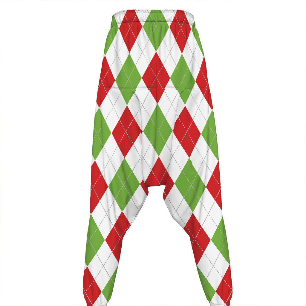 White Red And Green Argyle Pattern Print Hammer Pants