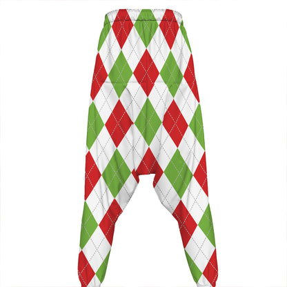 White Red And Green Argyle Pattern Print Hammer Pants