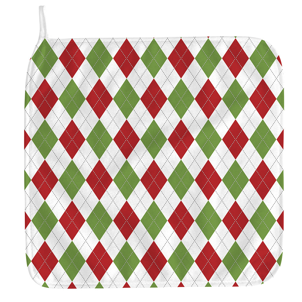 White Red And Green Argyle Pattern Print Hand Towel