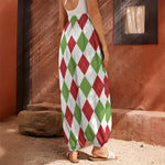 White Red And Green Argyle Pattern Print Harem Pants