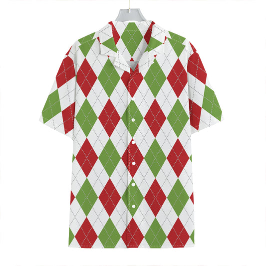 White Red And Green Argyle Pattern Print Hawaiian Shirt