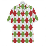 White Red And Green Argyle Pattern Print Hawaiian Shirt