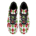 White Red And Green Argyle Pattern Print High Top Leather Sneakers