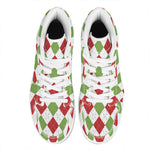 White Red And Green Argyle Pattern Print High Top Leather Sneakers