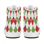White Red And Green Argyle Pattern Print High Top Leather Sneakers