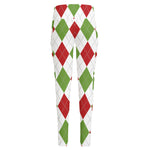 White Red And Green Argyle Pattern Print High-Waisted Pocket Leggings