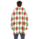 White Red And Green Argyle Pattern Print Hoodie Blanket