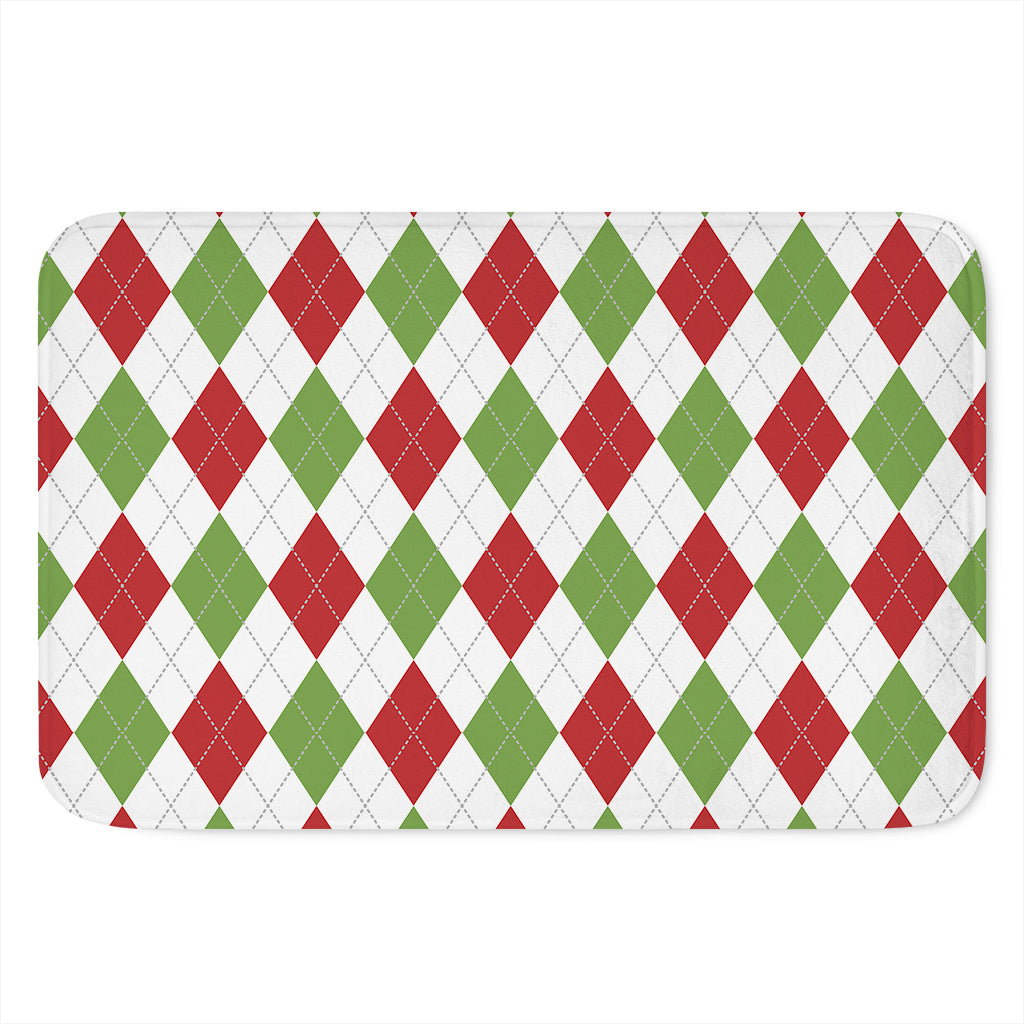 White Red And Green Argyle Pattern Print Indoor Door Mat