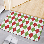 White Red And Green Argyle Pattern Print Indoor Door Mat